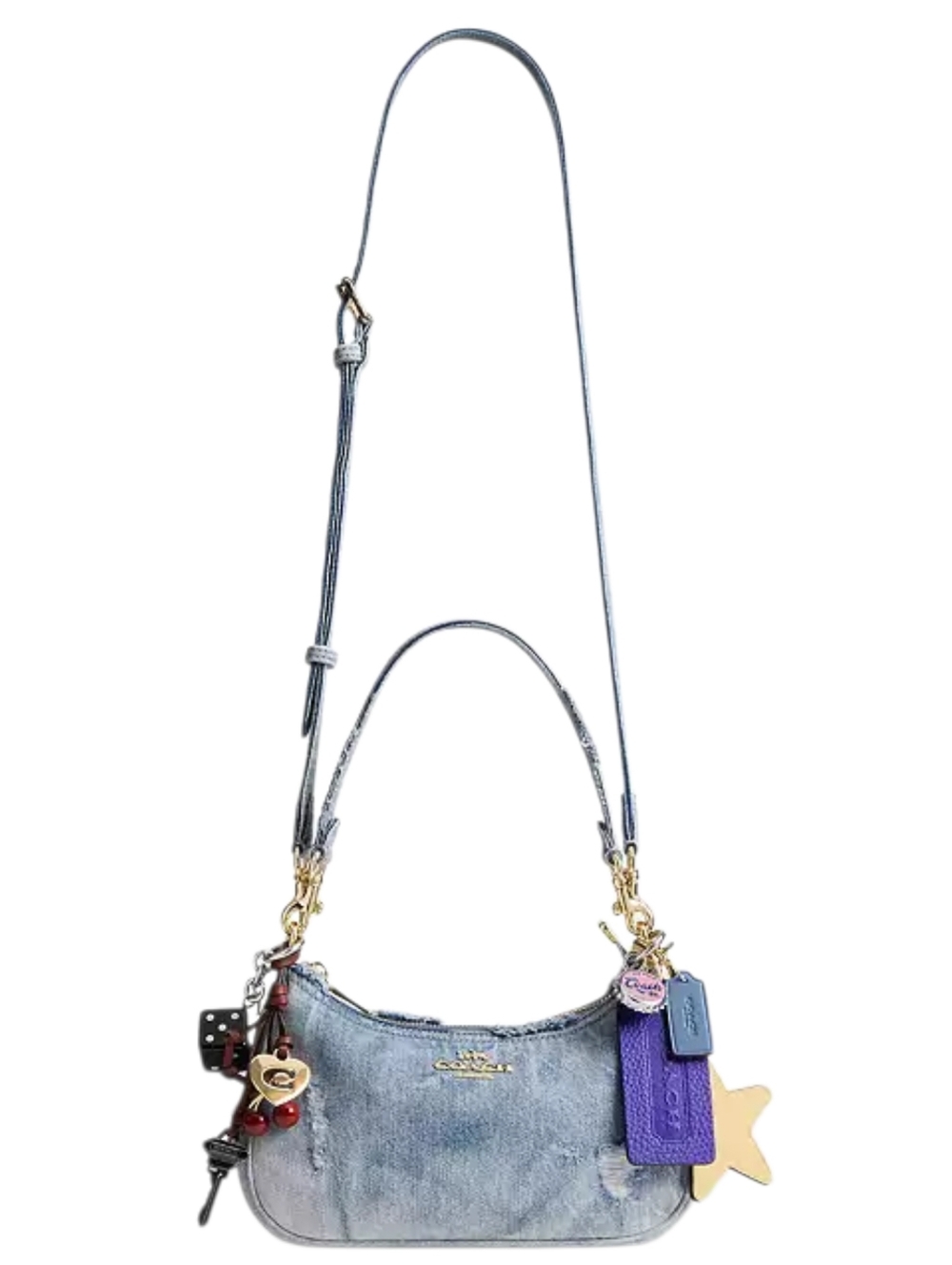 Coach Loved Denim Shoulder Bag with Decorative Charms - NEW - Picture 5 of 13